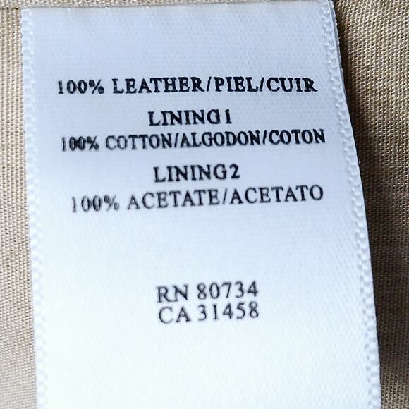 BCBGMAXAZRIA SZ L 100% Leather Butter Tan Short 3 Button Collared Jacket Pockets - Picture 7 of 8